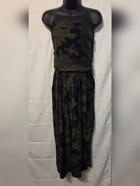 Strapless Camo Maxi Dress - Olive & Black